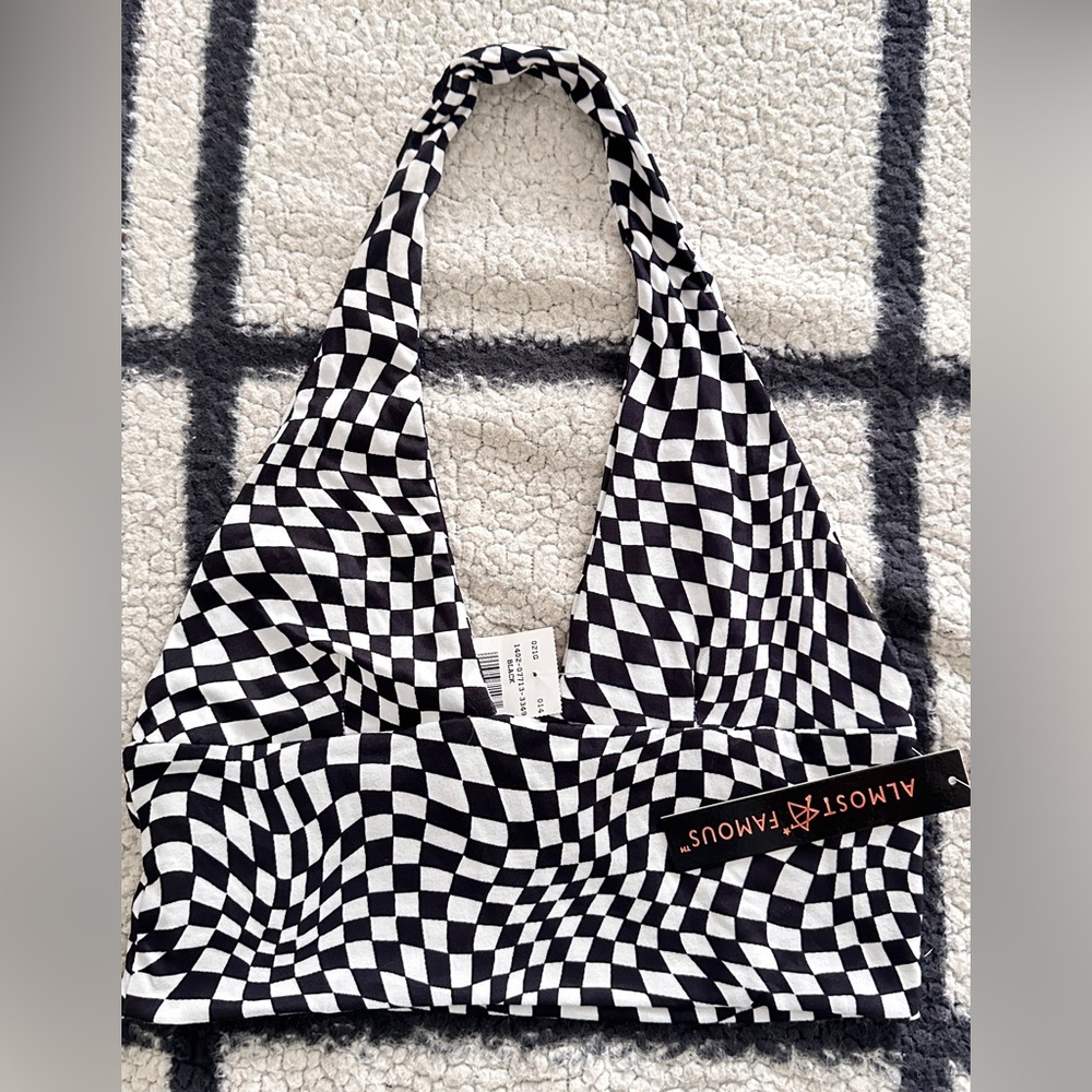 Black and White Checkered Women's Halter Top - Almost Famous